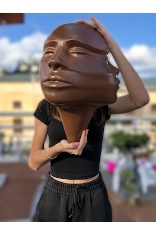 Soyut 3d Yüz Heykeli Modern Duvar Sanatı El Yapımı Dekoratif Mask 48x32 Cm Çağdaş Heykel Duvar