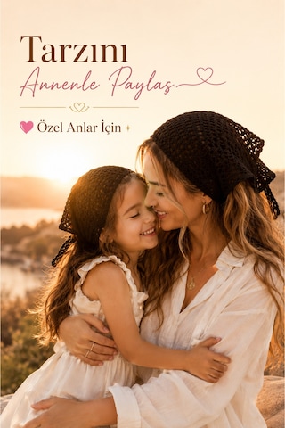 Anne Kız Kombin Bandana El Örgüsü Saç Bandı Bohem Stil Ayarlanabilir 2li Set Siyah