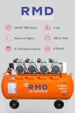 R.M.D Kompresör 200 Lt Hava Kompresörü Sessiz Ve Yağsız S750I4