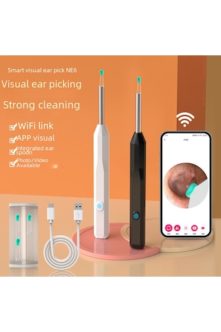 Geeroyoo 2023 Yeni Nesil Ne6 Kablosuz Wifi Endoskopik Kulak Temizleyici, Hd Kameralı Görünür Kulak Kaşığı Ve 8 Parça Aksesuar Seti Siyah
