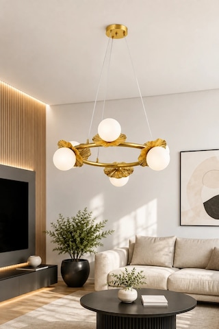 Modern Premium 6lı Eskitme Halka Sarkıt Avizesi Salon Mutfak Oturma Odası Modelleri 6 Ampül X G9 Duy Gold
