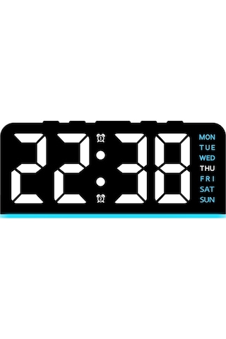 Gh8033 Led Dijital Saat Tarih Sıcaklık Göstergesi Ortam Işığı Çift Alarm Akıllı Masaüstü Saati - Siyah Kasa / Mavi Işık Siyah Kabuk / Mavi Işık