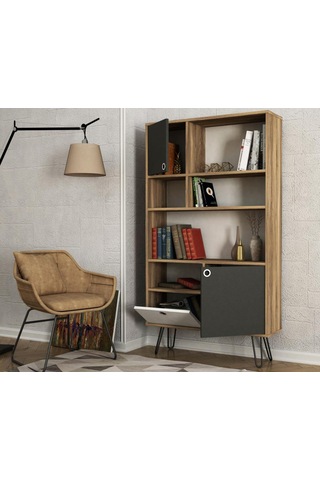 Dekorister Exclusive Karamel Kitaplık Ceviz-Antrasit