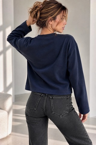 Bb Butik Basic Ön Dikiş Detaylı Basic Sweatshirt Günlük Rahat Kesim My3535 Lacivert