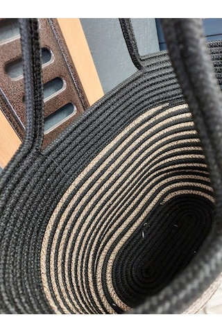 Doğal Hasır Jüt El Örmesi Bayan Çanta-bej Siyah Şerit Bej - Siyah