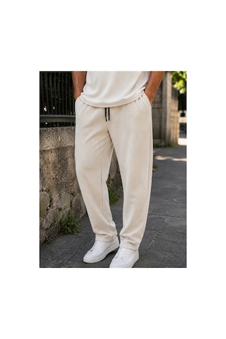 Genel Markalar Erkek Fitilli Jogger Pantolon Lastikli Bel Bağcıklı Regular Paça Rahat Kesim ... Ekru