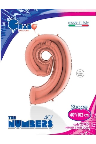 Folyo Rakam 9 Rosegold Renginde Bronz 40 İnç 100 Cm Grabo Doğum Günü Balonu Çok Renkli