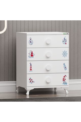 Elegant Mdf Çıtalı Beşik + Şifonyer - Denizci Beyaz