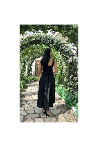 Moda Banuş Kalın Askılı Volanlı Siyah Elbise 3938-dar Kalıp Açık Gri
