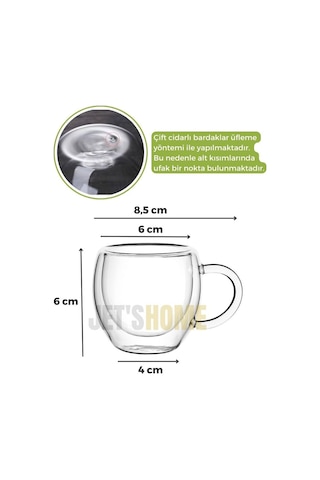 4 Lü Set Kulplu Espresso Bardağı Doppio Ristretto Bardağı Çift Cidarlı Türk Kahvesi Bardak 80 Ml Şeffaf