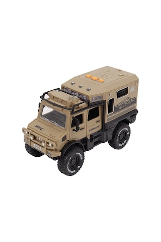 Bej Işıklı Ve Sesli Unimog Tarzı Off-road Karavan Jeep - 18 Cm Sürtmeli Safari Kamp Aracı Çok Renkli