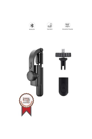 Video Çerçeve Kare Tripod Çok Amaçlı Kumandalı 360 Derece Gimbal Selfie Çubuğu Q08 Siyah