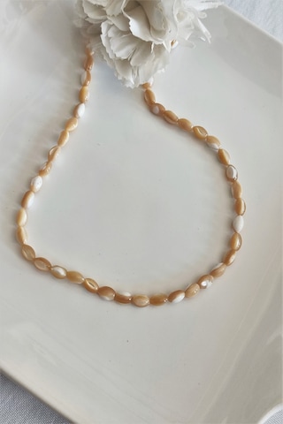 Badeaccessories  Krem Sedef Doğal Taş Kolye Yeşil