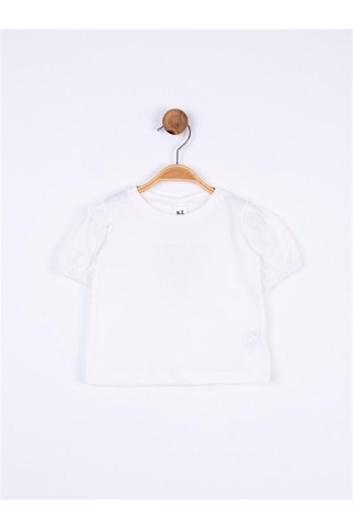 Nk Kids Kız Bebek Pamuklu Kısa Kol Kol Büzgülü Basic Tshirt-11691 Krem