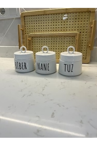 Porselen Baharatlık Kavanoz Takımı, 3 Parça, 400 Ml