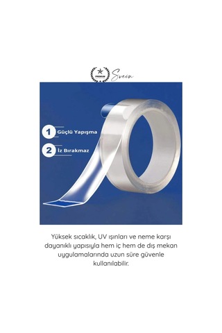 Çifttaraflıbant 120 Kg Taşıma Kapasiteli Şeffaf Çift Taraflı Akrilik Montaj Bandı 24mm X 2 Metre Gü