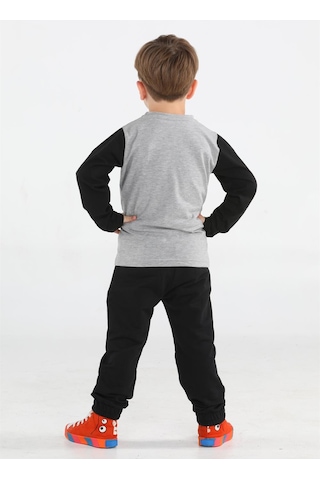 Casabony Super Star Erkek Çocuk Jogger + T-Shirt Takım-Siyah-Gri Siyah - Gri