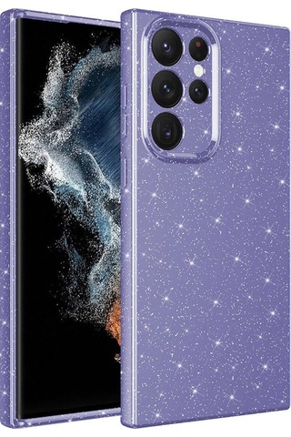 Samsung Uyumlu Galaxy S22 Ultra Kılıf Kamera Korumalı Simli Lüks Zore Koton Kapak Mor