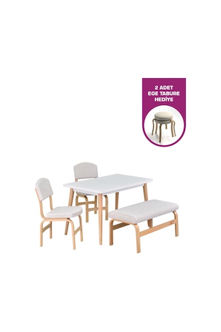 Vilinze Ege Sandalye Ve Bank Avanos Ahşap Mdf Mutfak Masası Takımı - 70x120 Cmtk-avns-70120-nb-ege19n-peri40n-sbeyaz Kırık Beyaz