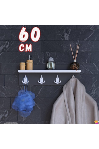 Modilayn Kedi Serisi 4 Lü Banyo Askısı Seti 56,4x18 Cm 12 Kancalı Raflı Düzenleyici Yer Tasarrufu. Beyaz