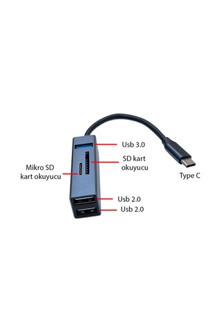Type C Usb Çoklayıcı Hub + Mikro Ve Sd Kart Okuyucu