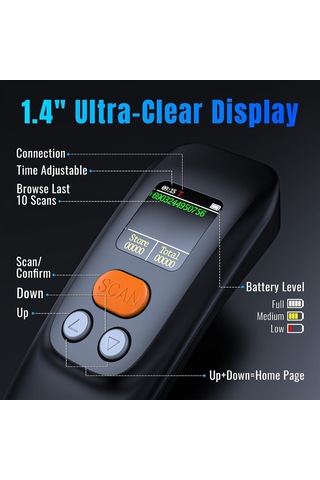 1600 Kablosuz 1d 2d Qr Barkod Okuyucu Ergonomik El Tipi 3in1 Bluetooth, 2.4g Kablosuz, Usb Süper Kod Çözme Cmos