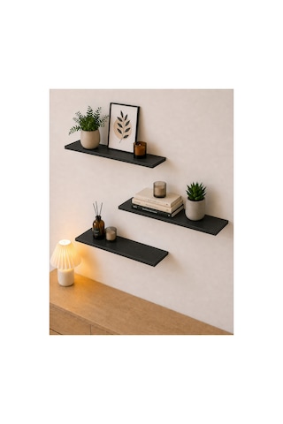 Nest 3 Raflı Gizli Monte Uçan Raf 50 15 Cm Siyah Wood
