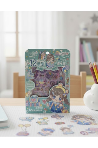 Sevimli Kızlar Sticker Etiket 12 Sayfa Yeşil