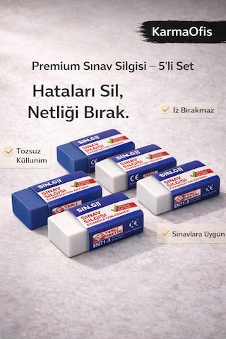 Premium Sınav Silgisi 5 Li Set Tozsuz, İz Bırakmayan, Ce Belgeli