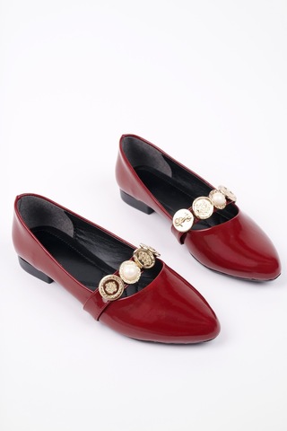 Muggo Poena Broş Detaylı Tek Bantlı Günlük Kadın Babet Bordo