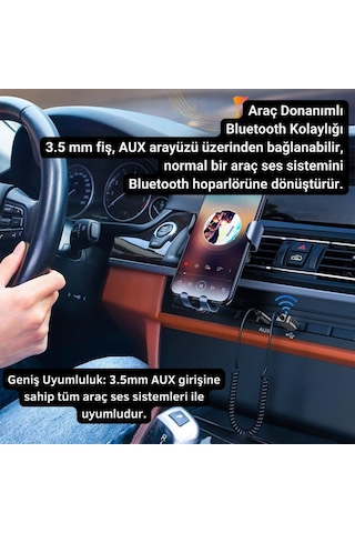 Essager Bluetooth 5.0 Araç Aux Adaptörü, Kablosuz Müzik, Telefon Görüşmesi İçin Kablosuz Ses Aktarıcı