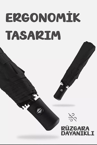 Fithome 8 Tel Tam Otomatik Çanta Boy Şemsiye Siyah