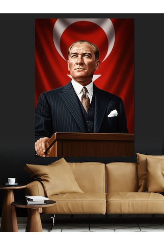 Ahşap Tablo Atatürk Türk Bayrağı Fonlu