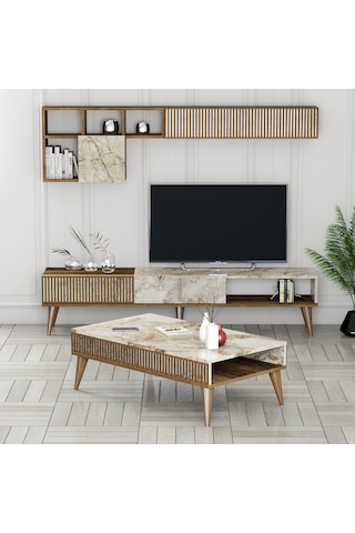 Variant Milan 3'Lü Salon Takımı - Ceviz - Beyaz Mermer