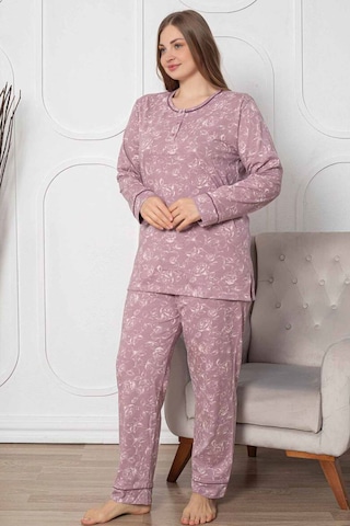 Alimer Kadın Gülkurusu Bisiklet Yaka Büyük Beden Pijama Tkm 2786b Gülkurusu