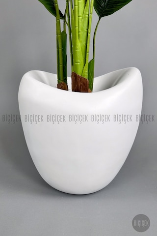 Biçiçek Yapay Muz Ağaci 210 Cm 4 Gövdeli̇ 21 Yaprak Beyaz Lale Saksıda
