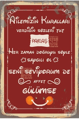Aile Kuralları Tablosu Retro Vintage Ahşap Poster