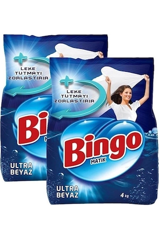 Bingo Matik Ultra Beyaz için Toz Çamaşır Deterjanı 2 x 4 KG