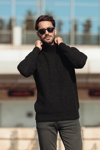 Ferraro Balıkçı Yaka Alpaka Yün Kazak - Haki Haki