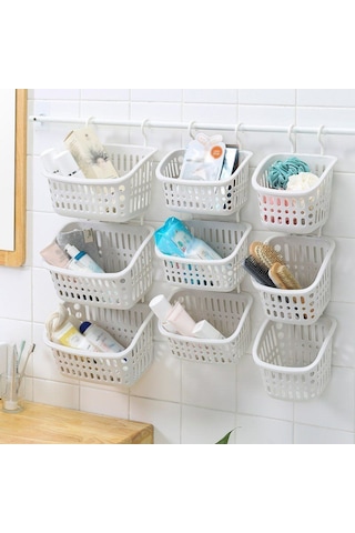 Sones Plastik Askılı Sepet Kancalı Mutfak Depolama Drenaj Sepeti Raf Banyo Düzenleyici, Renk: Küçük Gri