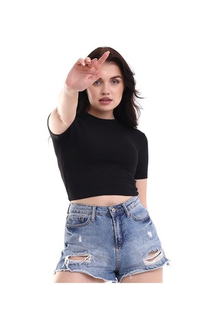 Winmoda34 Kadın Kısa T-shirt Krop Siyah