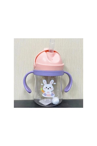 250ml Figürlü Pipeti Suluk Bebek Matara Sevimli Su Şişesi Bebek Pipetli Biberon Matara Pembe