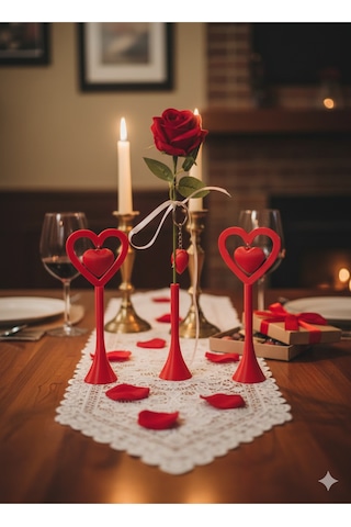 Romantik Masa Dekoru Sevgililer Günü - Yemek Masası Dekoru-set2- 3lü