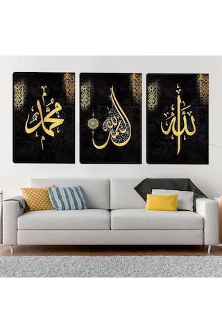 Allah Muhammed Üçlü İslami Kanvas Tablo Seti