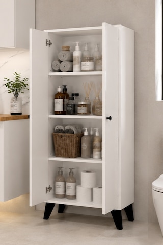 Meltem No.2 Çok Amaçlı Banyo Dolabı Ayarlanabilir Raflı Kapaklı Havlu Ve Temizlik Dolabı Beyaz