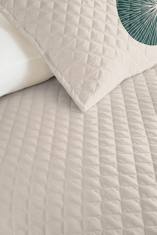 Geometrik Krem Genç Odası Tek Kişilik Pike Takımı - Petrol Hardal 160x220 Cm Kapitone Yatak Örtüsü Keten Saman Zemini
