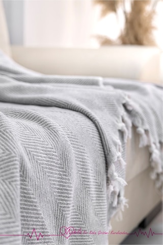 Klasik Pamuklu Koltuk Örtüsü 150x170cm Balık Sırtı Desen Koltuk Örtüsü Gri