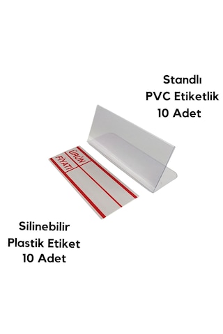 10 Adet Standlı Etiket Seti 10x4 Cm Silinebilir Ayaklı Vitrin
