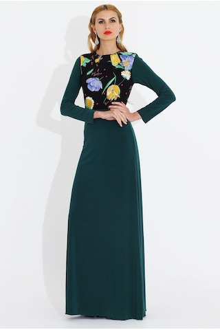Nidya Moda Büyük Beden Elbise-4046Y Yeşil