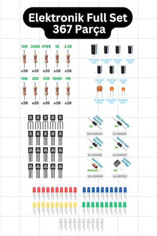 Elektronik Full Set - 367 Parça - Direnç, Kondansatör, Transistör, Diyot Ve Led Seti